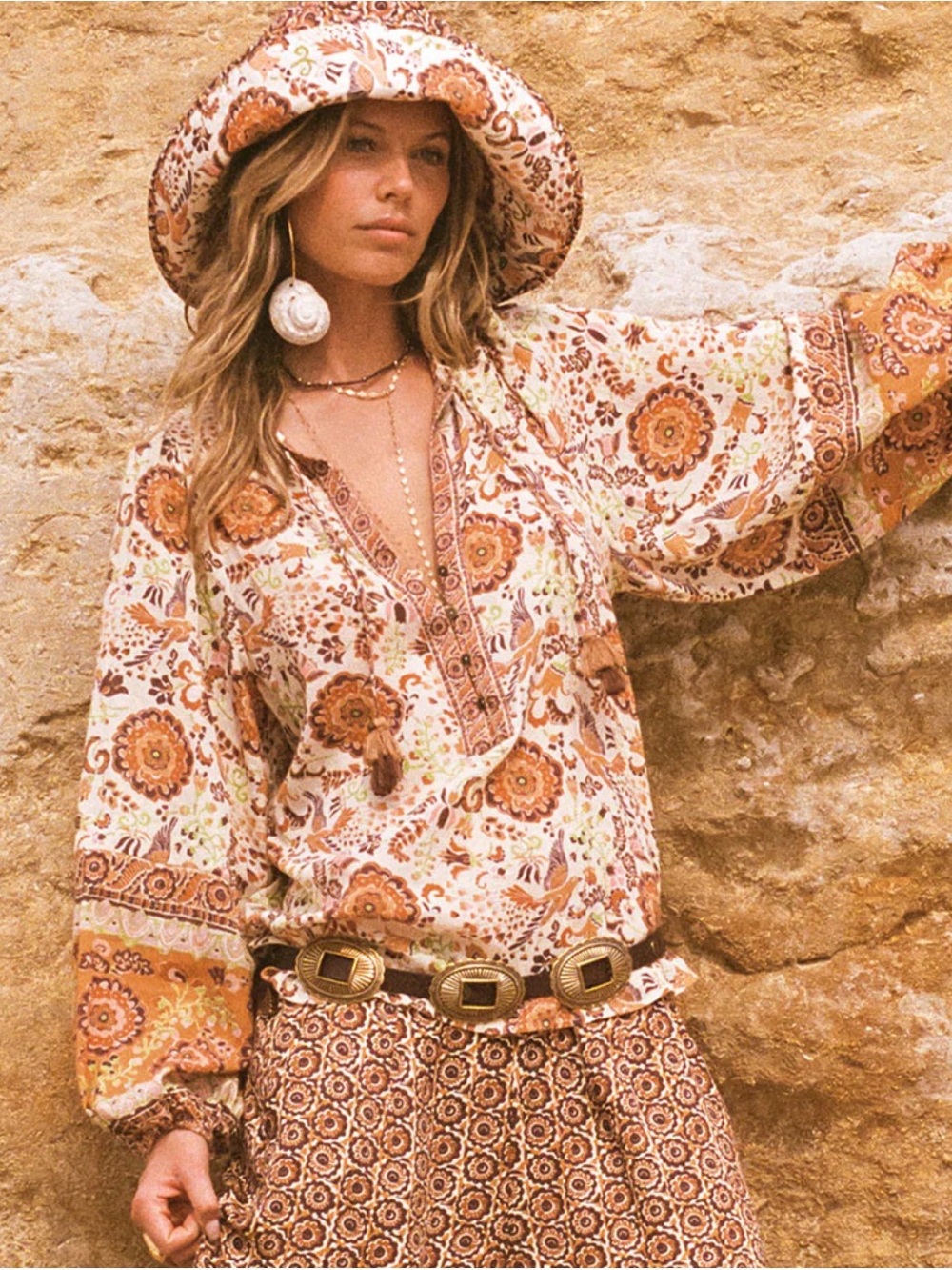 Spell Cream and Rust Floral Boho Blouse